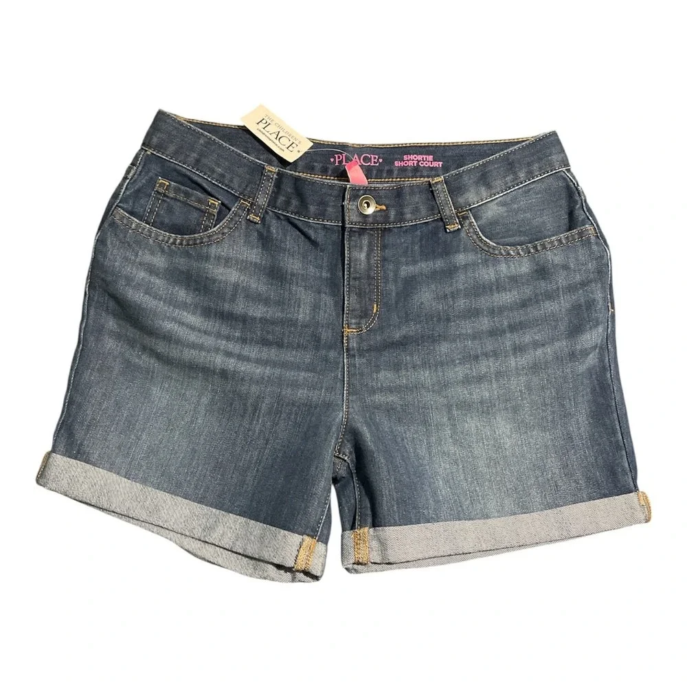 The Children's Place Shorts Girls 16 Blue Shortie‎ Short Court Denim Cuffed New